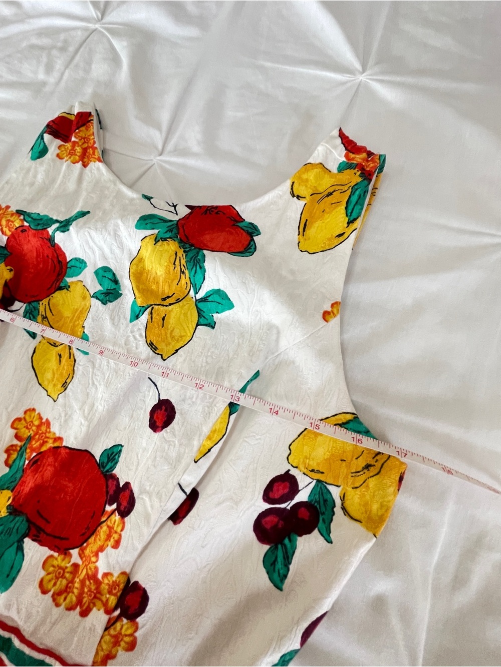 White Fruit-Print Sleeveless Fit & Flare Dress - Yellow & Red - Picture 4 of 6